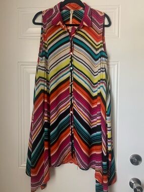 Uncle Frank Pink Orange Turquoise Zigzag Print Tunic Dress Size M